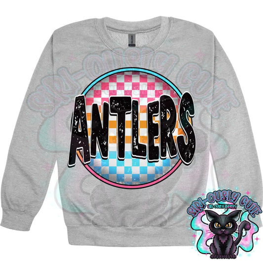 Neon Checker Circle Mascot Antlers Mascot