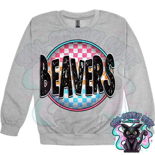 Neon Checker Circle Mascot Beavers Mascot