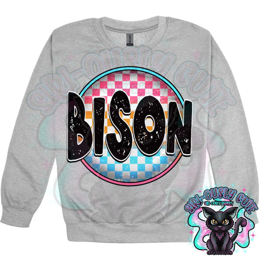 Neon Checker Circle Mascot Bison Mascot