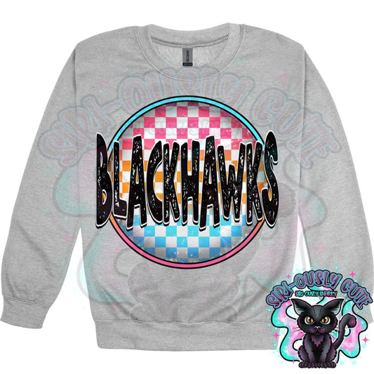 Neon Checker Circle Mascot Blackhawks Mascot