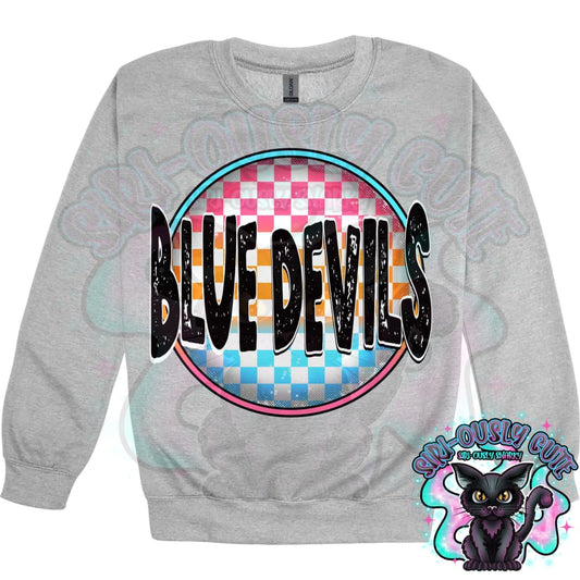 Neon Checker Circle Mascot Blue Devils Mascot