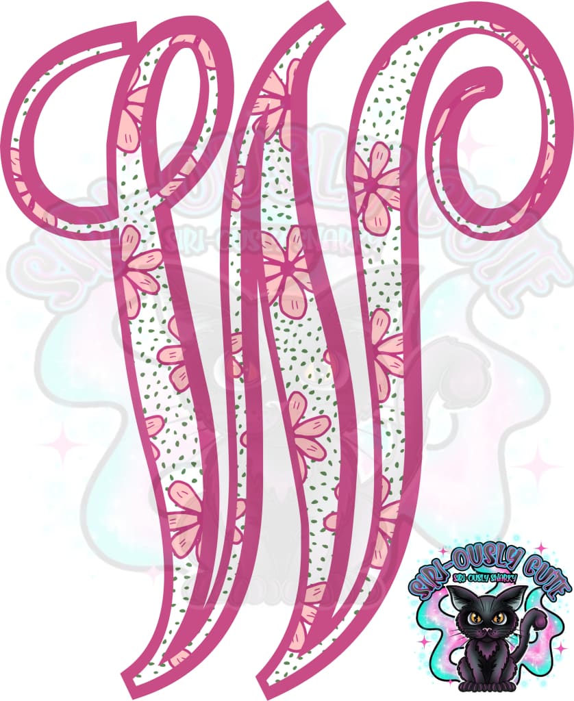 Pink Floral Dotted Vine Monogram Monogram