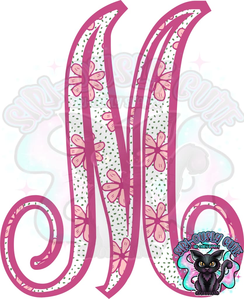 Pink Floral Dotted Vine Monogram Monogram