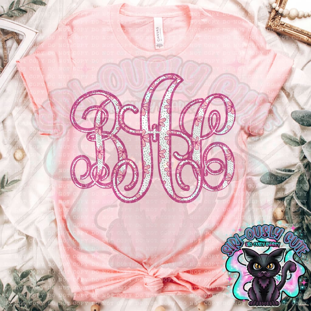 Pink Floral Dotted Vine Monogram Monogram