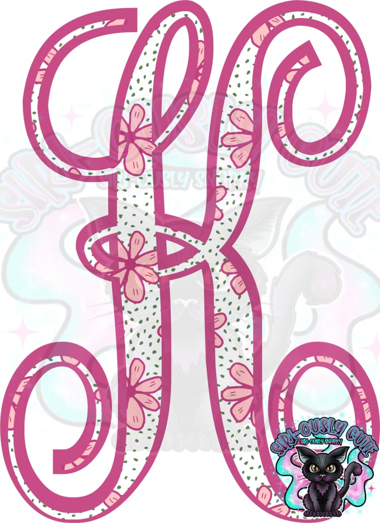 Pink Floral Dotted Vine Monogram Monogram