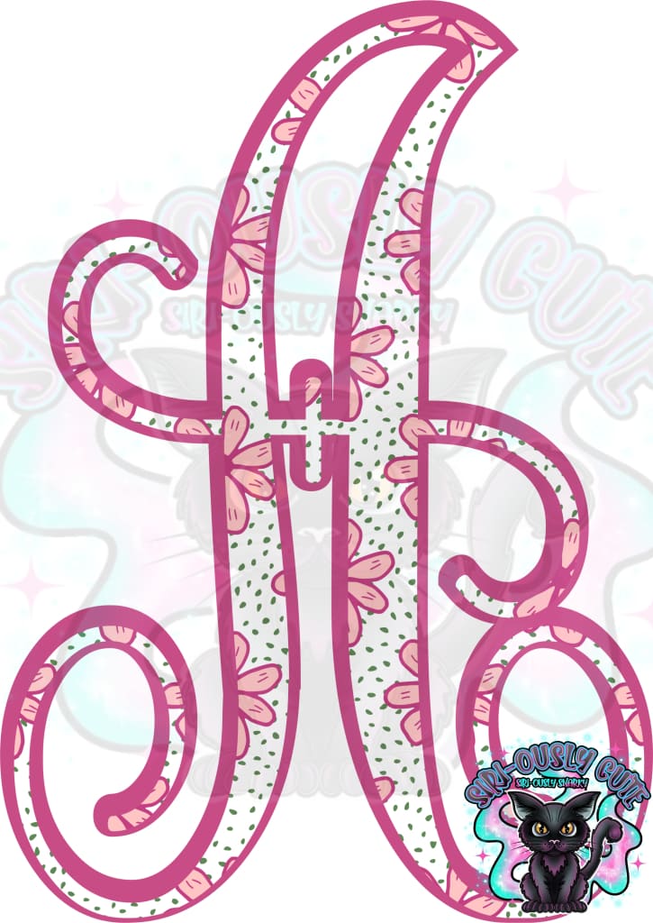 Pink Floral Dotted Vine Monogram Monogram