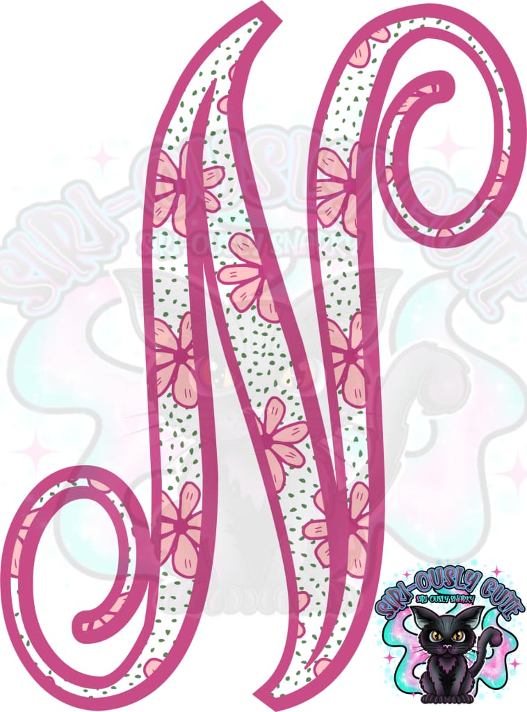 Pink Floral Dotted Vine Monogram Monogram