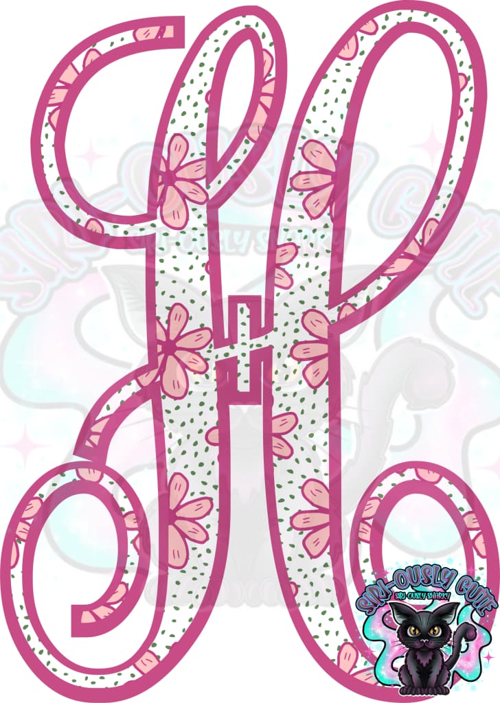 Pink Floral Dotted Vine Monogram Monogram