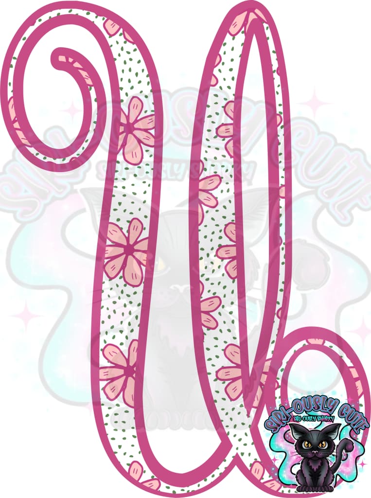 Pink Floral Dotted Vine Monogram Monogram