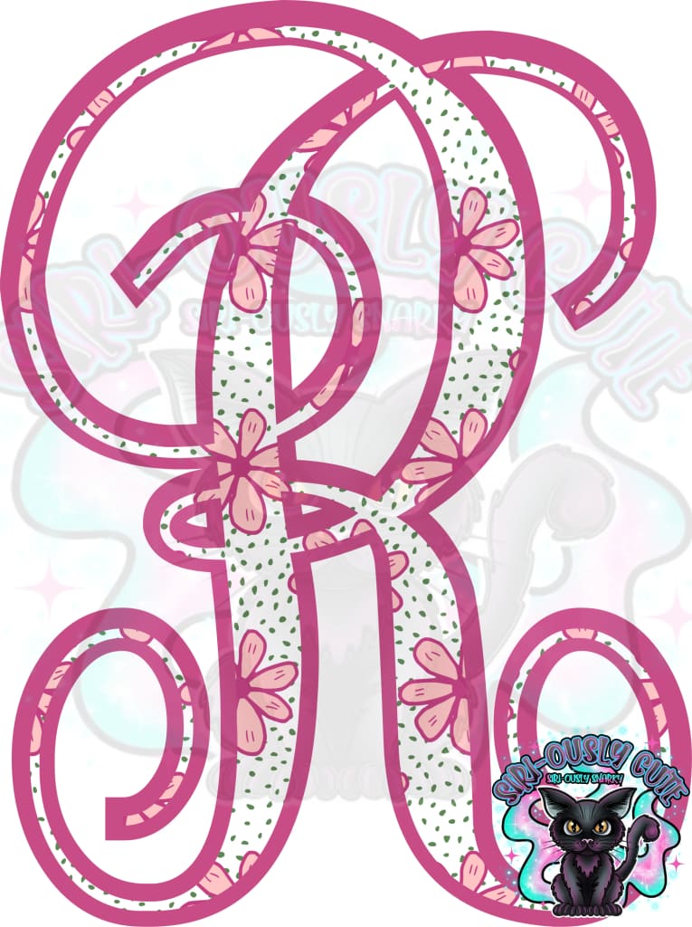 Pink Floral Dotted Vine Monogram Monogram