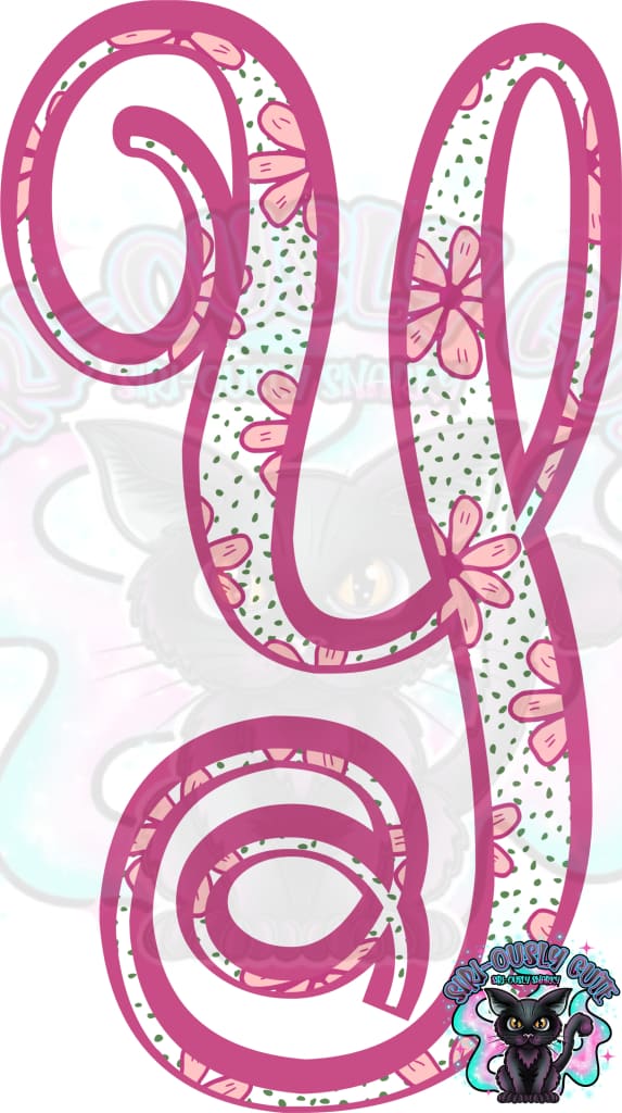 Pink Floral Dotted Vine Monogram Monogram