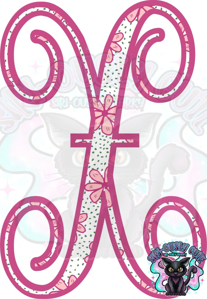 Pink Floral Dotted Vine Monogram Monogram