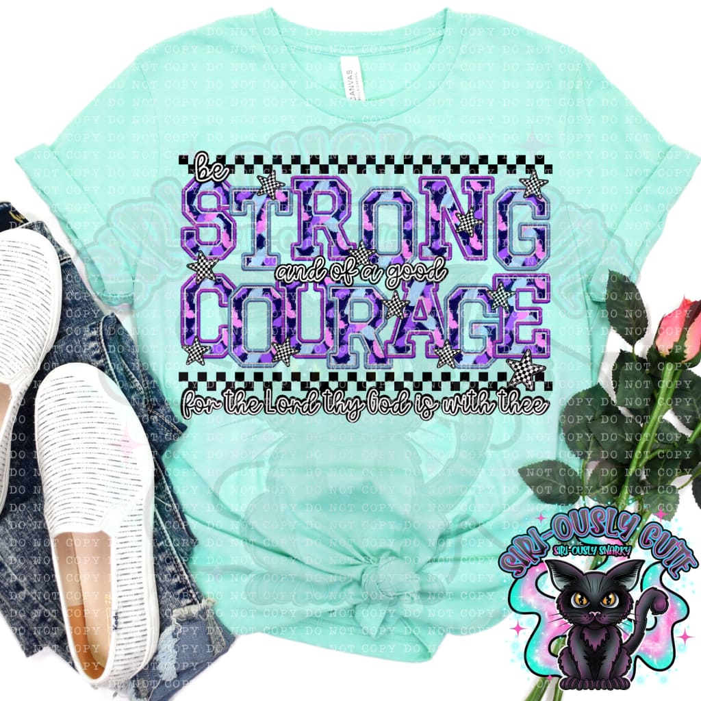 Purple Checker FAUXEMB Be Strong And Of A Good Courage Clothing