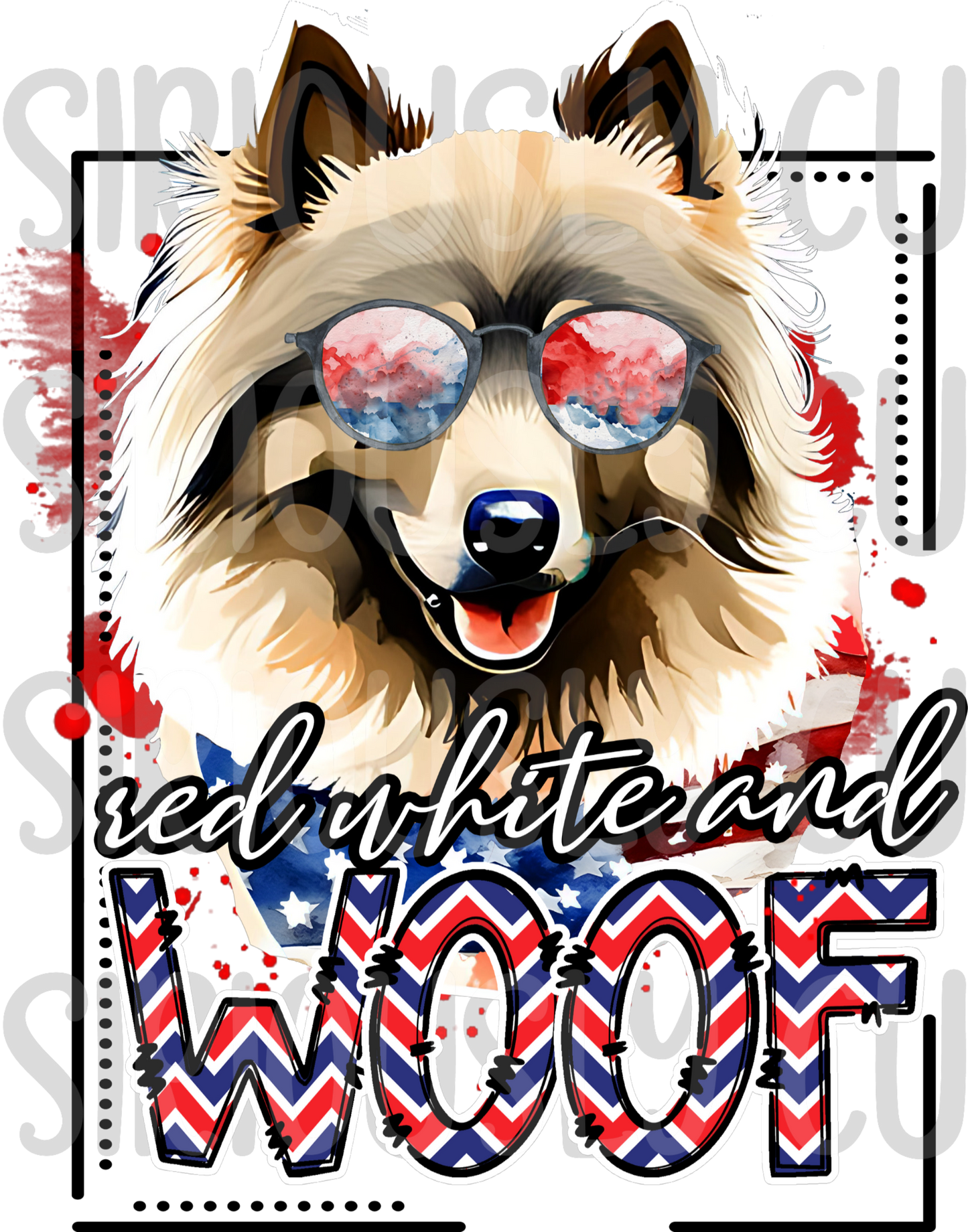 red white and woof Keeshond