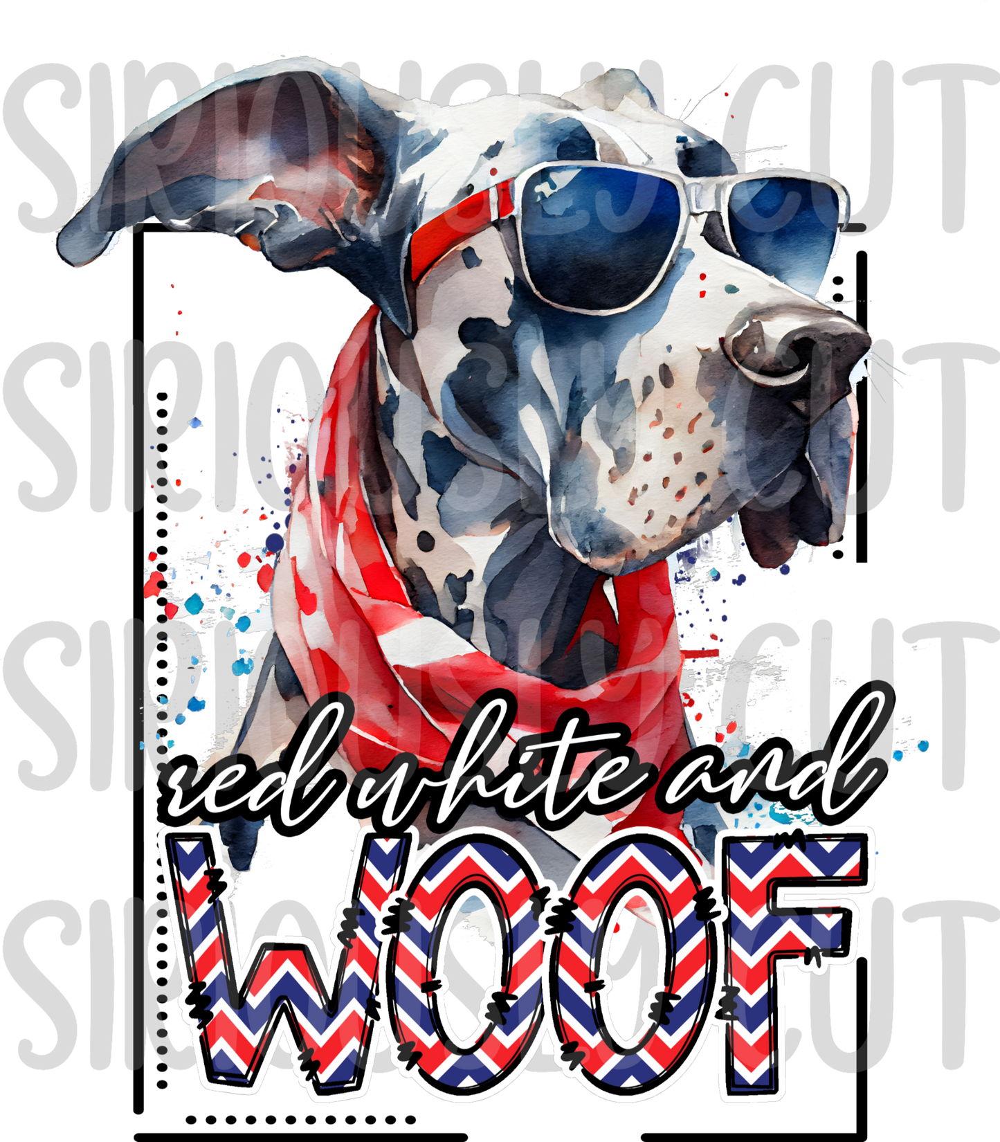 red white and woof great dane