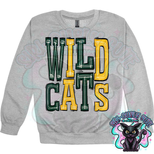 Sporty Wildcats - Dark Green Yellow Gold Mascot