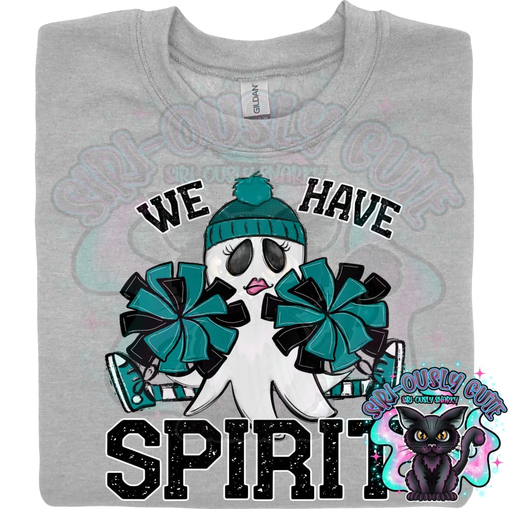 We Have Spirit Ghost Cheerleader Teal Mascot