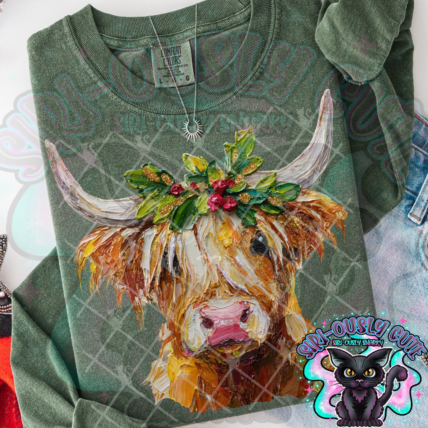 Hand Painted Christmas Highland Cow