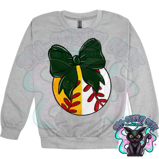 Balls and Bows Split Baseball Softball Dark Green Mascot