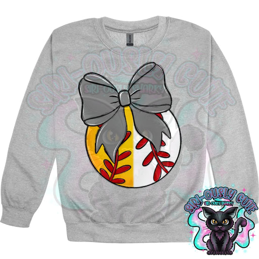 Balls and Bows Split Baseball Softball Gray Mascot