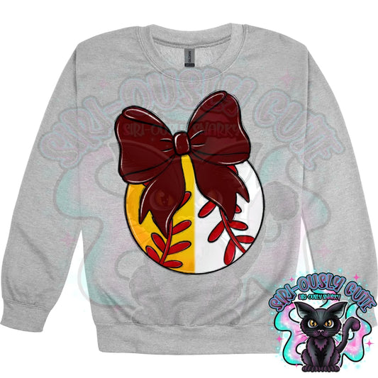 Balls and Bows Split Baseball Softball Maroon Mascot