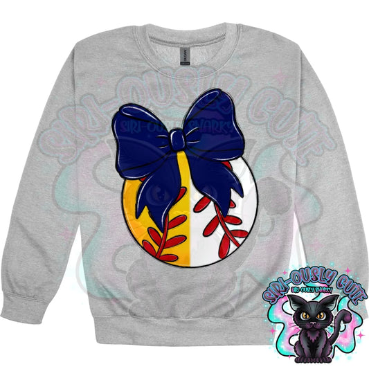 Balls and Bows Split Baseball Softball Navy Mascot