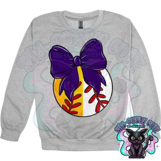 Balls and Bows Split Baseball Softball Purple Mascot