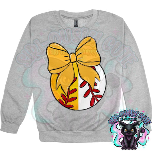 Balls and Bows Split Baseball Softball Yellow Gold Mascot