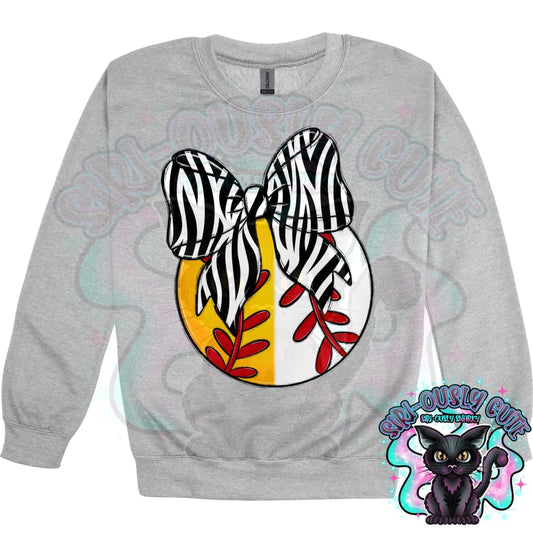 Balls and Bows Split Baseball Softball Zebra Mascot
