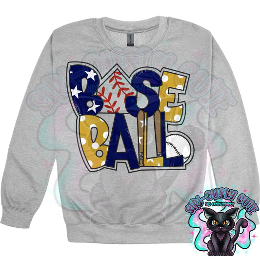 Baseball Word Art Navy and Vegas Gold Mascot