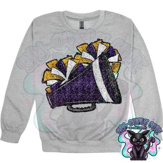 Cheer Poms And Megaphones Purple And Gold Sequin Mascot