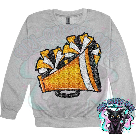 Cheer Poms And Megaphones Yellow Gold Sequin Mascot
