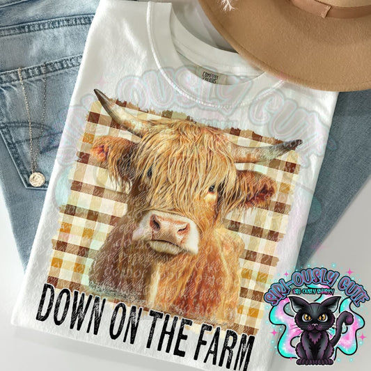 Down On The Farm Plaid Highland Cow Clothing