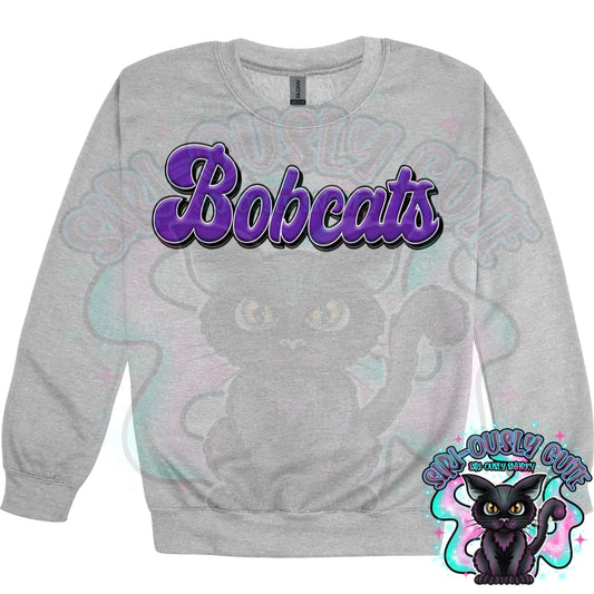 Faux 3D Puff Bobcats Purple Mascot
