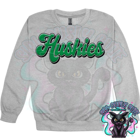 Faux 3D Puff Huskies Kelly Green Mascot