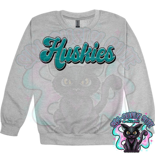 Faux 3D Puff Huskies Teal Mascot