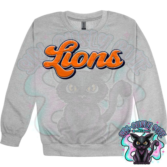 Faux 3D Puff Lions Navy Orange Mascot