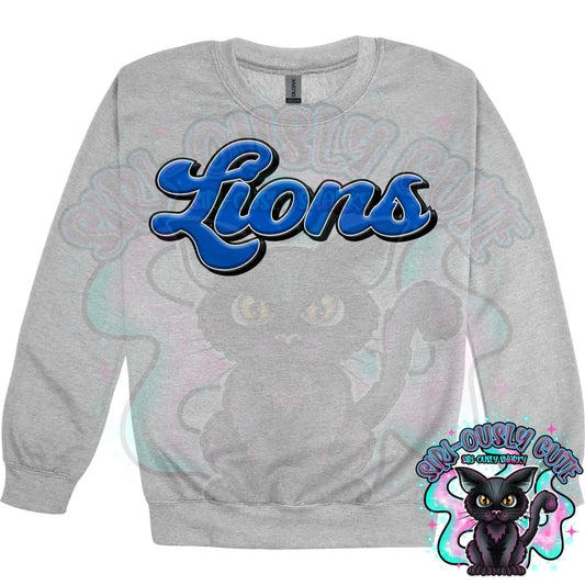 Faux 3D Puff Lions Royal Blue Mascot