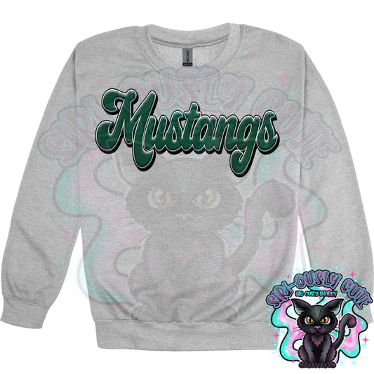 Faux 3D Puff Mustangs Dark Green Mascot
