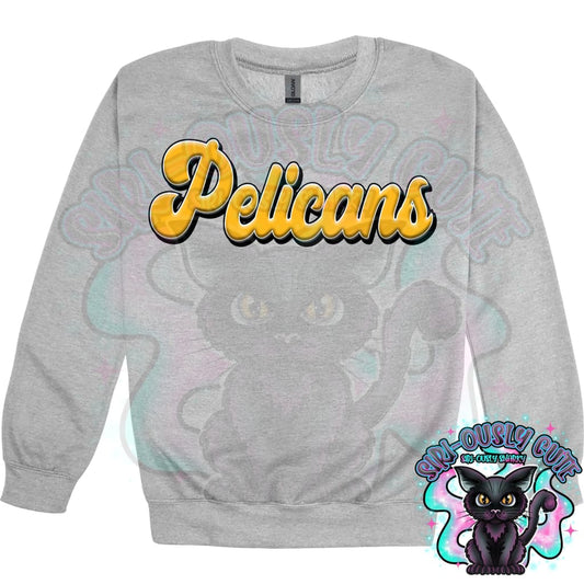Faux 3D Puff Pelicans Athletic Gold Mascot