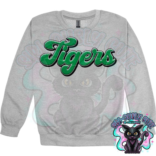 Faux 3D Puff Tigers Kelly Green Mascot