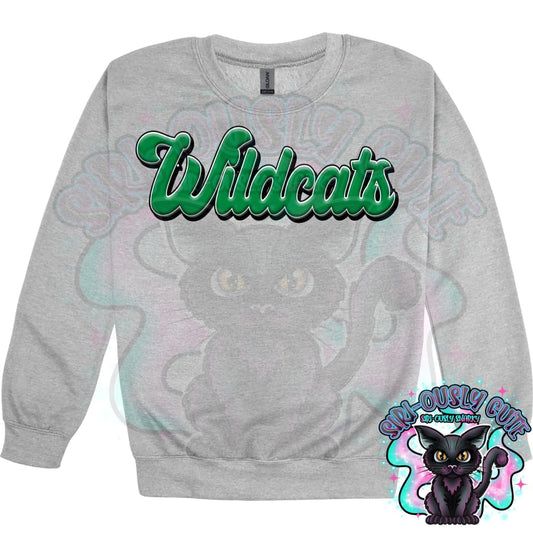 Faux 3D Puff Wildcats Kelly Green Mascot