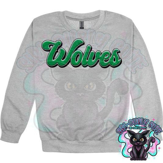 Faux 3D Puff Wolves Kelly Green Mascot