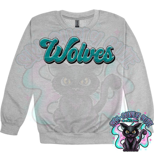 Faux 3D Puff Wolves Teal Mascot