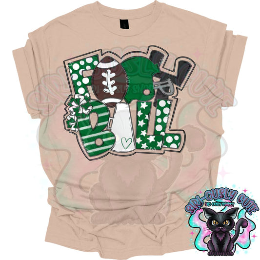 Football Word Art Kelly Green White Mascot