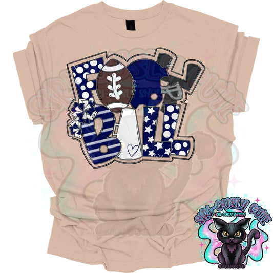 Football Word Art Navy White Mascot