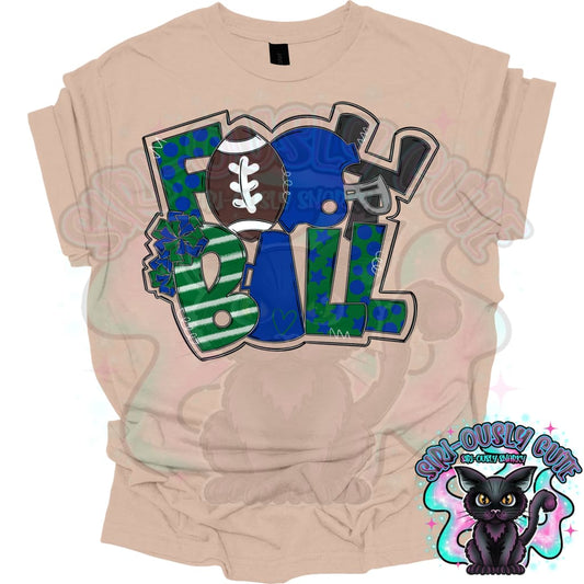 Football Word Art Royal Blue Kelly Green Mascot