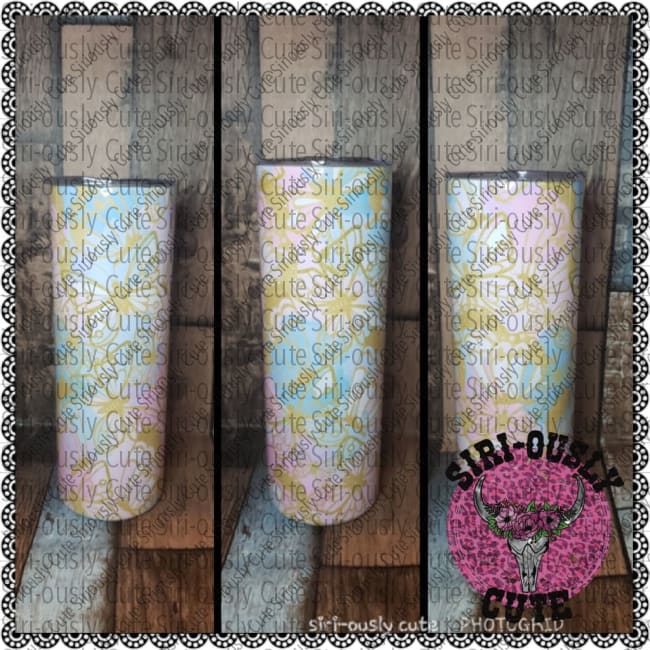 Gold Butterflies Over Pink And Teal Flowers Tumblers