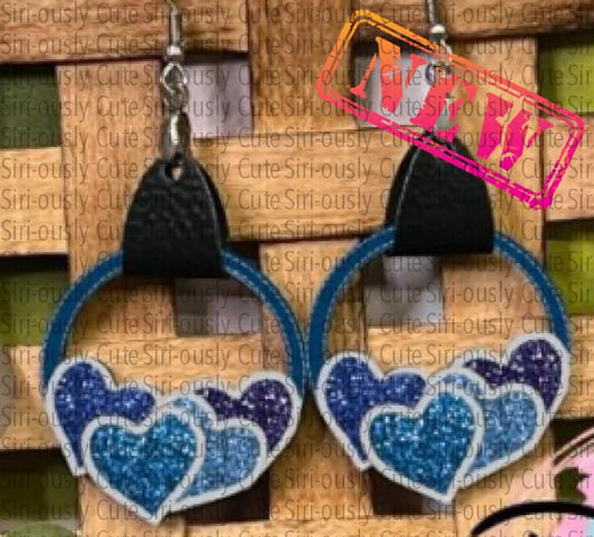 Heart Cluster With Leather - Blue Glitter Sublimation Transfer