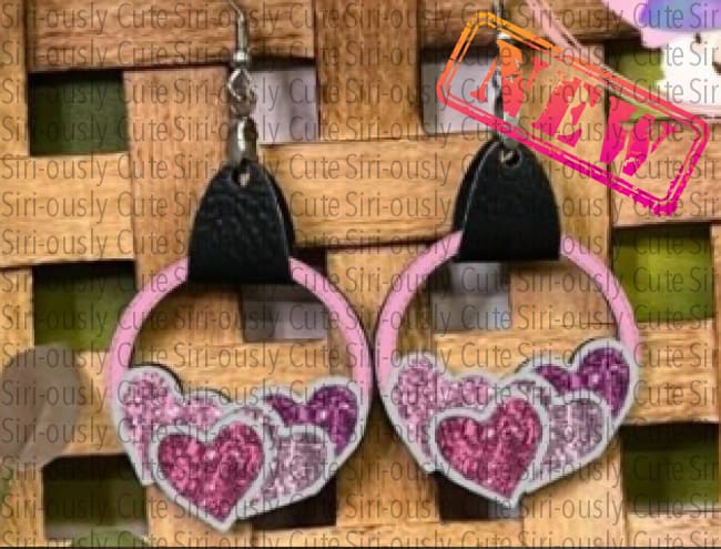 Heart Cluster With Leather - Pink Glitter Sublimation Transfer